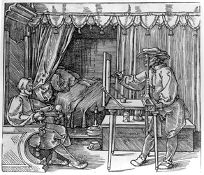 A Draughtsman Taking Details for a Portrait, Using a Perspective Apparatus for Drawing onto Glass, from 
